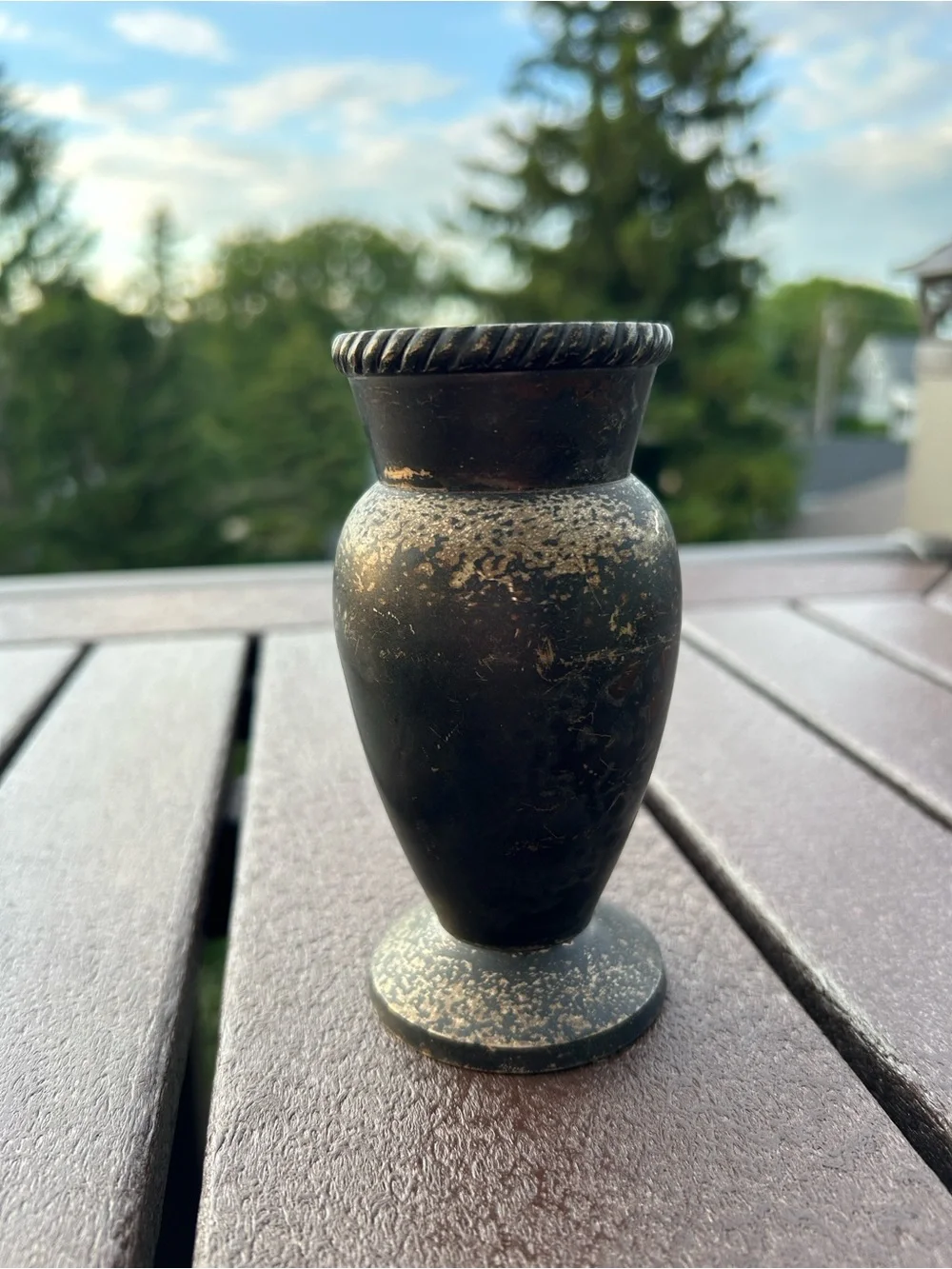 Pottery Barn Antiqued Black/Gold Weighted Bud Vase